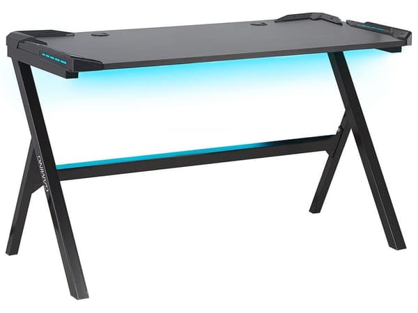Pelipöytä musta 120 x 60 cm metallijalat suorakulmainen LED-valot MDF-levymoderni tyyli