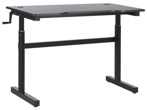 Pelipöytä musta 120 x 60 cm metallijalat suorakulmainen LED-valoilla manuaalisesti säädettävä korkeus moderni tyyli