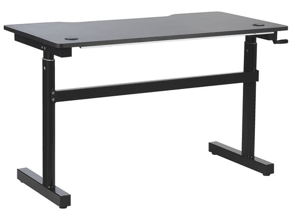 Pelipöytä musta 120 x 60 cm metallijalat suorakulmainen LED-valoilla manuaalisesti säädettävä korkeus moderni tyyli