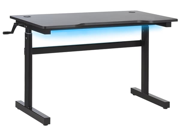 Pelipöytä musta 120 x 60 cm metallijalat suorakulmainen LED-valoilla manuaalisesti säädettävä korkeus moderni tyyli