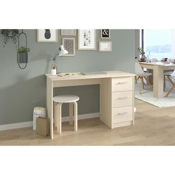 ESSENTIELLE Skrivbord 3 lådor - Lätt akaciedekor - L 121,2 x D 74,3 x H 55 cm
