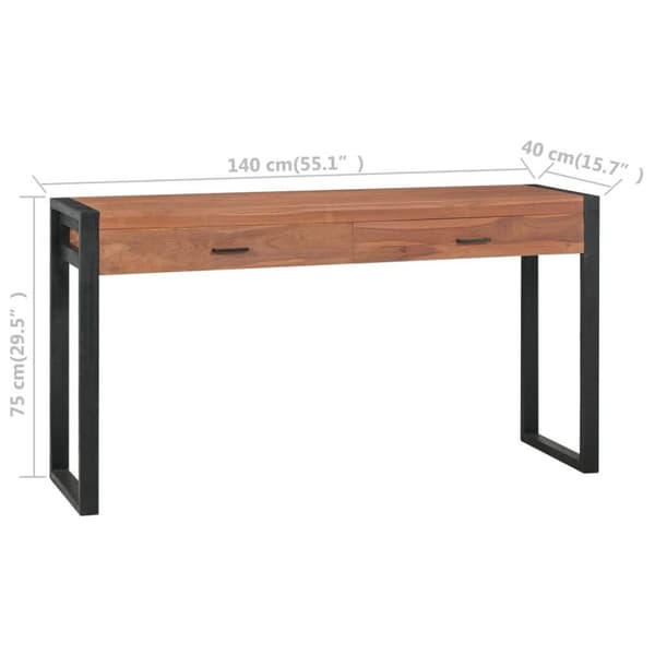 vidaXL Kirjoituspöytä 2 vetolaatikolla 140x40x75cm kierrätetty tiikki