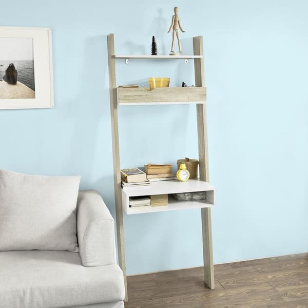 SoBuy Skrivebord med hylder Hjørnebord Stigereol Bogreol FRG111-WN