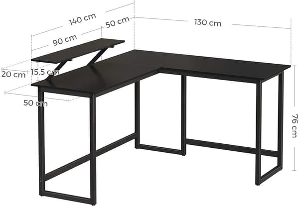 L-formad hörn skrivbord med skärmstativ - svart