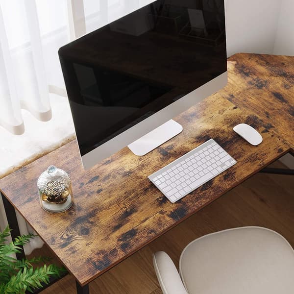 L-formad Hörn Skrivbord Med Två Hyllor Vintage brun-svart