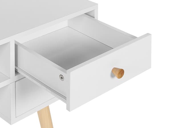 Skrivebord Hvid Lyst Træ 110 x 55 cm Dekorativ Computerbord med 4 Skuffer Opbevaring til Pigeværelse Koniske Ben Skandinavisk Minimalistisk
