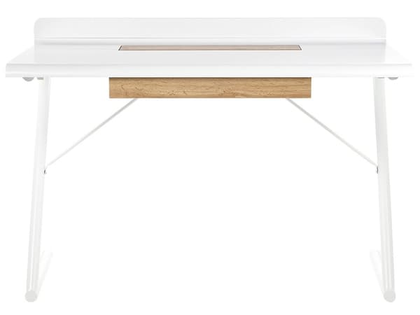Työpöytä valkoinen MDF 120 x 60 cm laatikolla ja metallijaloilla skandinaavinen tyyli
