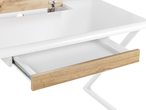 Työpöytä valkoinen MDF 120 x 60 cm laatikolla ja metallijaloilla skandinaavinen tyyli