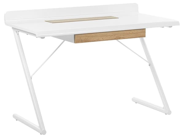 Työpöytä valkoinen MDF 120 x 60 cm laatikolla ja metallijaloilla skandinaavinen tyyli
