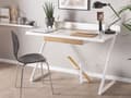 Miniatyrbillede 2 af 9: Skrivebord 120 x 60 cm hvidt med lyst Træ MDF med Skuffe Metalben Skandinavisk Stil