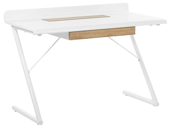 Skrivebord 120 x 60 cm hvidt med lyst Træ MDF med Skuffe Metalben Skandinavisk Stil
