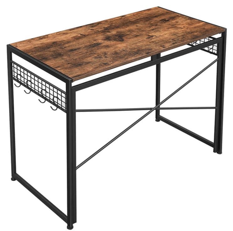 Segenn Portage Bureau - Folding reception - Utrymmesbesparande - datorbord - 8 krokar - Workbench - Laptop bord - Industrial - Brun / Greige - Svart -