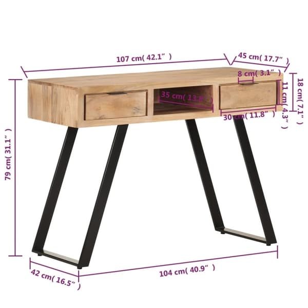 vidaXL Skrivbord 107x45x79 cm massivt akaciaträ med levande kant