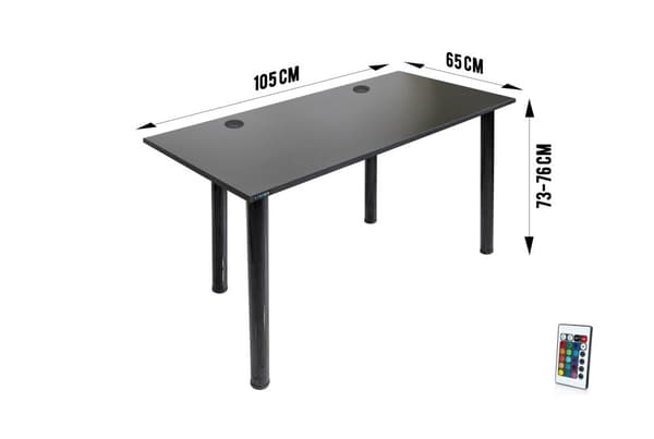 Gaming skrivebord til gamere 105 cm x 65 cm- Computer skrivebord til hjemmekontor - lille skrivebord med LED lamper - sort skrivebord til gaming med k