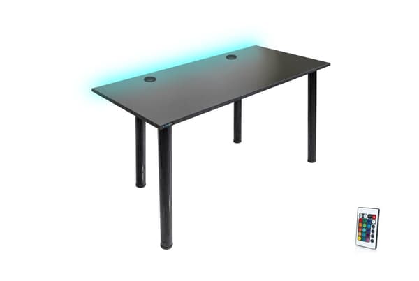 Gaming skrivebord til gamere 105 cm x 65 cm- Computer skrivebord til hjemmekontor - lille skrivebord med LED lamper - sort skrivebord til gaming med k