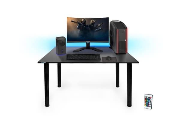 Gaming skrivebord til gamere 105 cm x 65 cm- Computer skrivebord til hjemmekontor - lille skrivebord med LED lamper - sort skrivebord til gaming med k