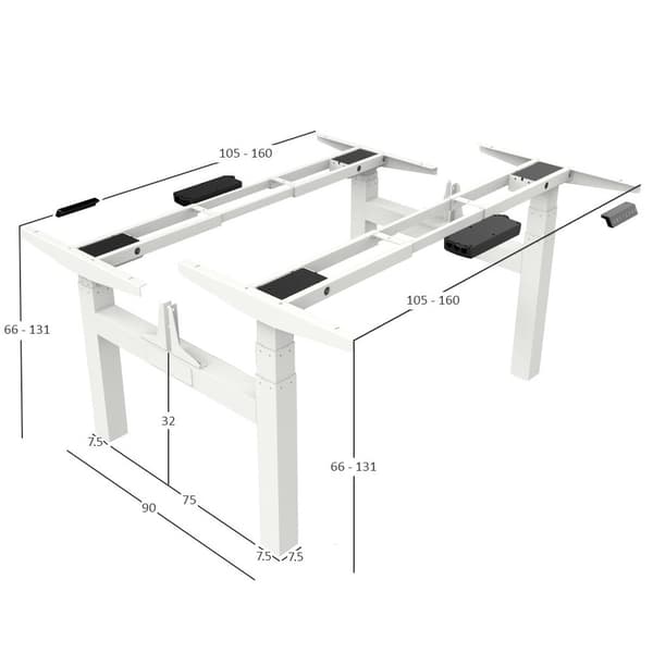 Elektrisk justerbart duobord - 180x80 cm - To dobbeltmotor - Hvid