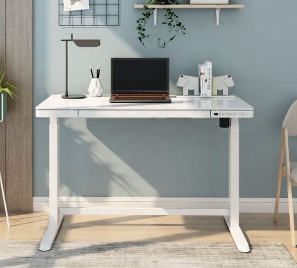 Elektrisk justerbart skrivebord - Hvidt glas - 120x60 cm