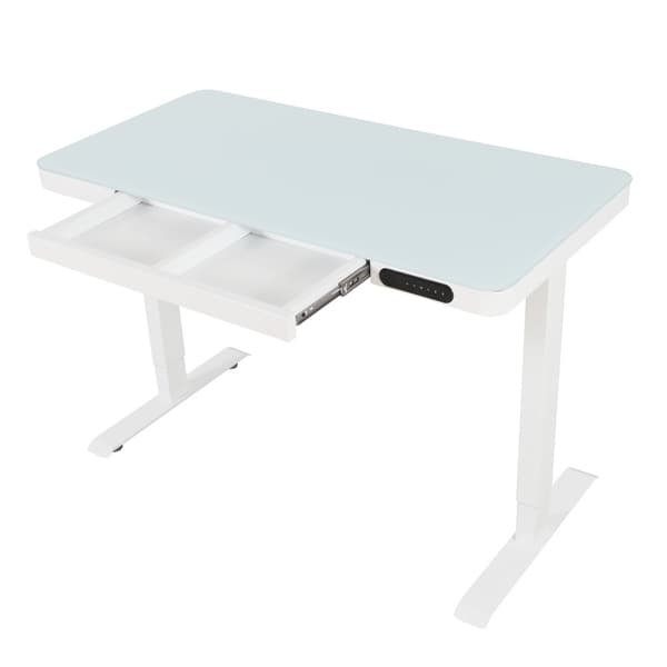 Elektriskt justerbart skrivbord - 120x60 cm - Glas - Vit