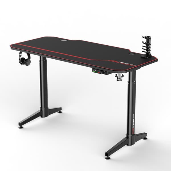 Gamingbord sort/rød - Elektrisk justerbar - 140x66 cm