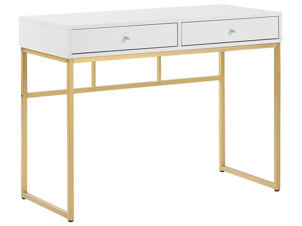 Työpöytä valkoinen 100 x 50 cm MDF-levyä kultaiset jalat moderni tyyli