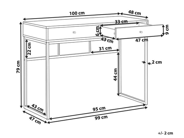 Skrivebord Hvid og Guld Metal 100 x 50 cm 2 Skuffer Gylden Metalramme Elegant til Computer og Sminkebord Glamour til Pigeværelse Indretning