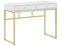 Miniatyrbillede 1 af 10: Skrivebord Hvid og Guld Metal 100 x 50 cm 2 Skuffer Gylden Metalramme Elegant til Computer og Sminkebord Glamour til Pigeværelse Indretning