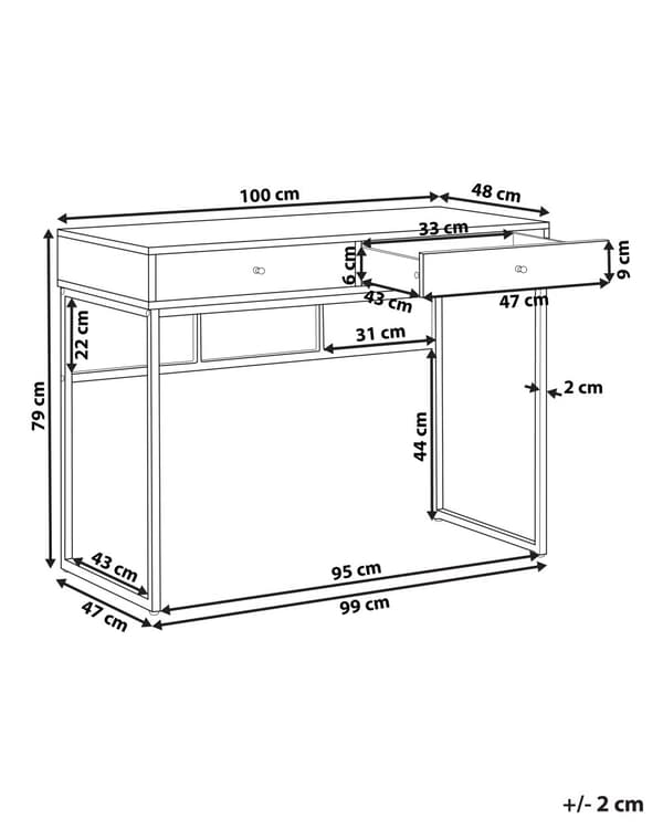 Avlastningsbord Vit 2 Hyllor 100 x 50 cm Guld Metallbas Hemmakontor Glamour