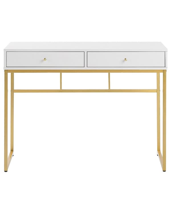 Avlastningsbord Vit 2 Hyllor 100 x 50 cm Guld Metallbas Hemmakontor Glamour