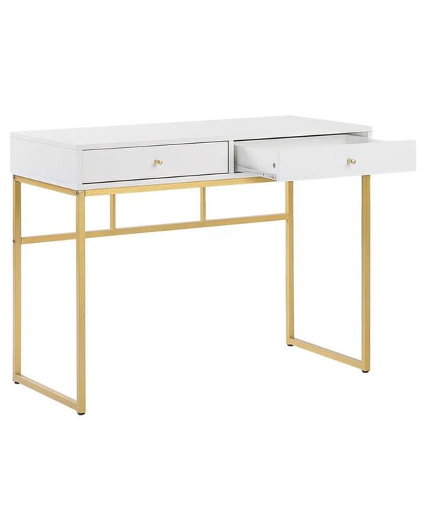 Avlastningsbord Vit 2 Hyllor 100 x 50 cm Guld Metallbas Hemmakontor Glamour