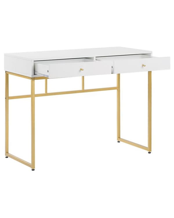 Avlastningsbord Vit 2 Hyllor 100 x 50 cm Guld Metallbas Hemmakontor Glamour
