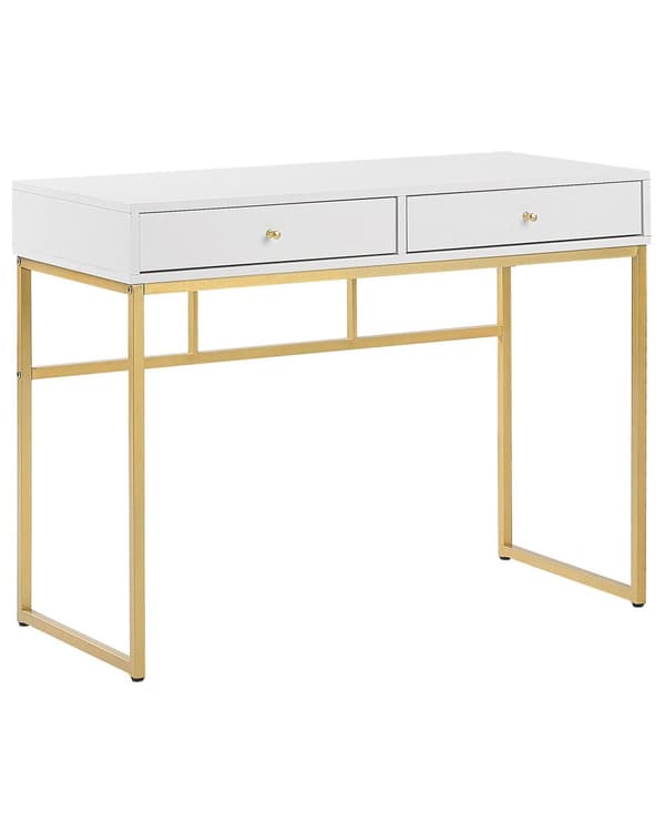 Avlastningsbord Vit 2 Hyllor 100 x 50 cm Guld Metallbas Hemmakontor Glamour