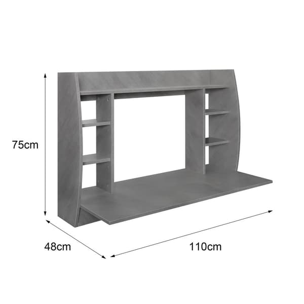 ML Design seinäpöytä harmaa betoni, 110x75x48 cm, ripustuspöytä tukevalla hyllyelementillä ja tilavilla osastoilla
