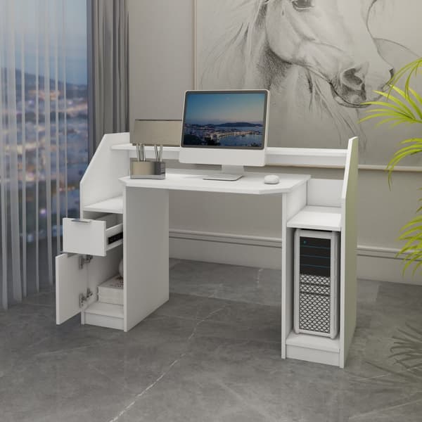 ML Design Computer Taulukko laatikossa, ovi, tallennustila ja avoimet säilytystilat, 123,2 x 90 cm, valkoinen, puinen
