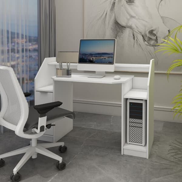ML Design Computer Taulukko laatikossa, ovi, tallennustila ja avoimet säilytystilat, 123,2 x 90 cm, valkoinen, puinen