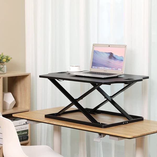 Segenns sidde-stå skrivebord - højdejusterbart skrivebord - ergonomisk skrivebordskonverter - kompatibel med skærmmontering - sort