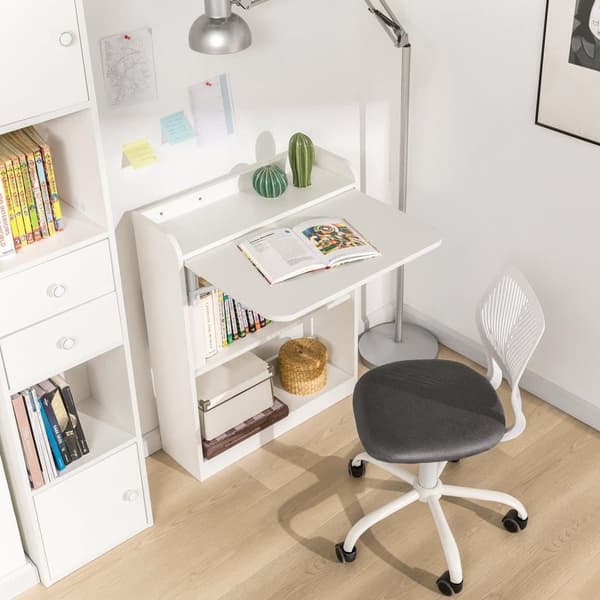SoBuy Pladsbesparende klapbord med 2 hylder, skrivebord med reol, FWT92-W