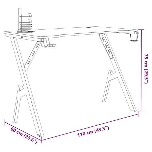 vidaXL Spillebord med Y-formede ben svart 110x60x75 cm