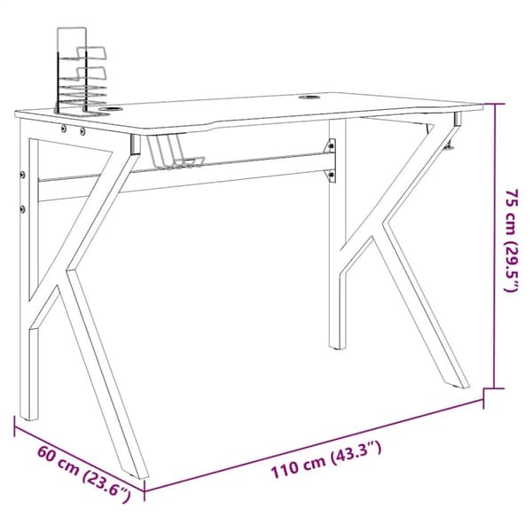 vidaXL gamerbord med K-formede ben 110x60x75 cm sort