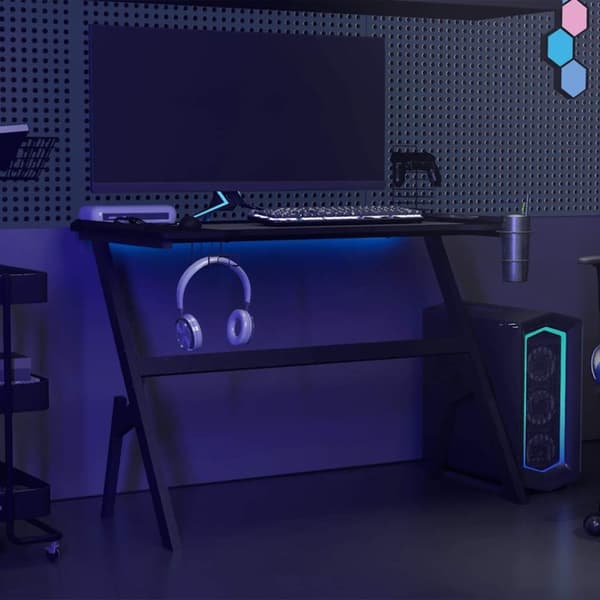 vidaXL Gamingbord med LED og Y-formede ben svart 110x60x75 cm