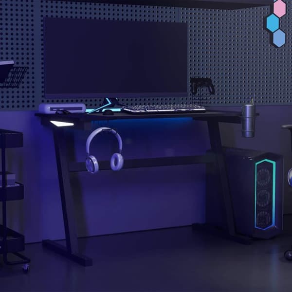 vidaXL Gamingbord med LED og Z-formede ben svart 110x60x75 cm