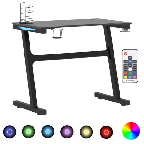 vidaXL Pelipöytä LED-valot ja Z-muotoisilla jaloilla musta 90x60x75 cm