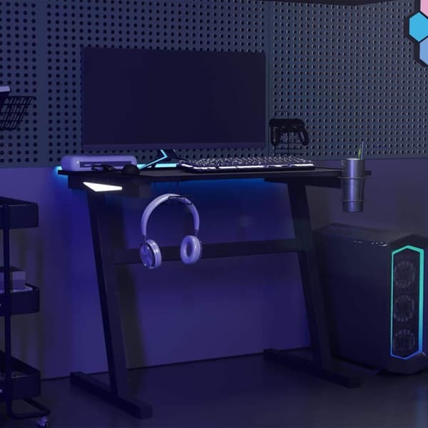 vidaXL Gamingskrivbord LED med Z-formade ben svart 90x60x75 cm