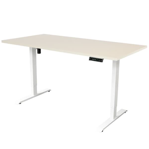 Justerbart skrivebord 140x80 cm - Enkelt - Hvid / Lys eg