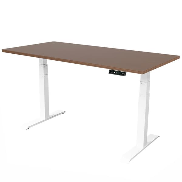 Elektrisk justerbart skrivebord - 140x80 cm - Dobbeltmotor - Hvid / Mørk eg
