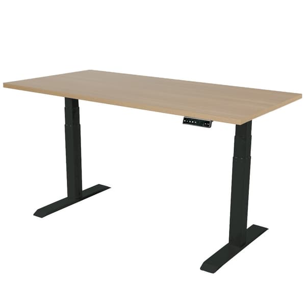 Justerbart skrivebord Dual Motor - 140x80 cm - Sort / Eg