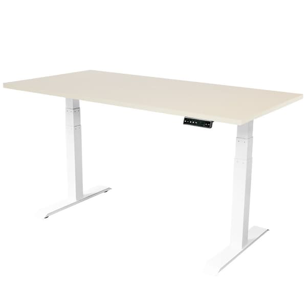 Elektrisk justerbart skrivebord - 160x80 cm - Dobbeltmotor - Hvid / Lys eg