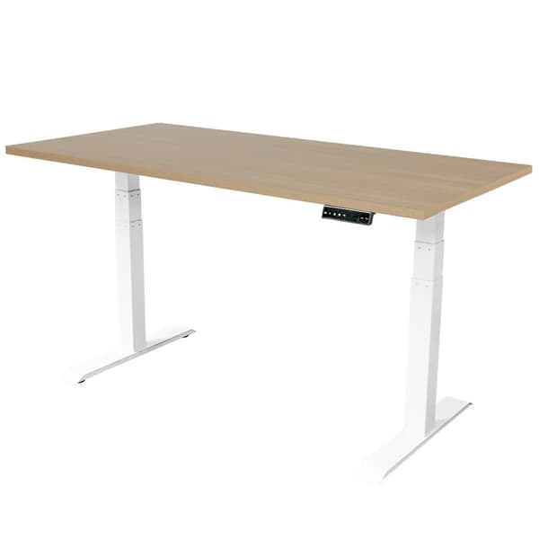 Justerbart skrivebord Dual Motor - 150x80 cm - Hvid / Eg