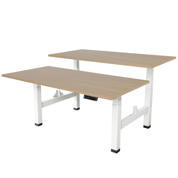 Justerbart duo skrivebord - 140x80 cm - Hvid / Eg