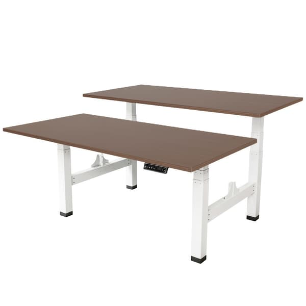 Justerbart duo skrivebord - 140x80 cm - Hvid / Mørk Eg